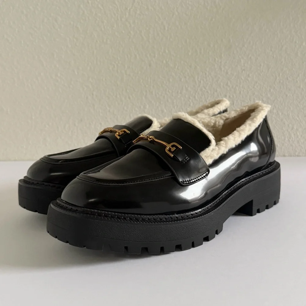 Sam Edelman‎ Laurs Cozy Lug Sole Loafer Faux Fur Black Womens US 9.5M NEW